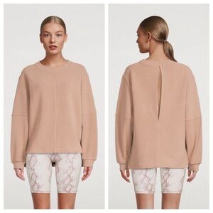 Varley Vanetta Ribbed Crewneck Sweatshirt Pullover Oversized Open Back Tan